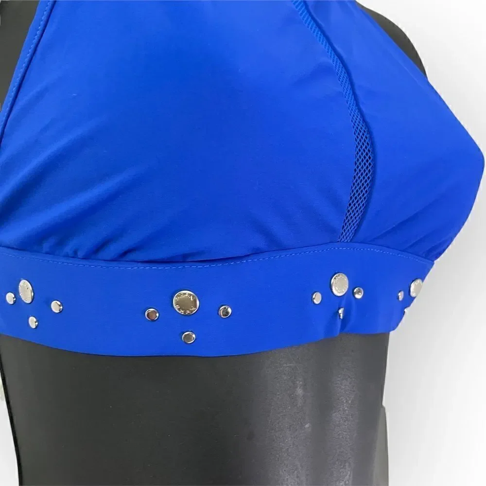 SHAN Three Piece Bikini Swimsuit Set: Top, Bottoms, Coverup Pants in Royal Blue